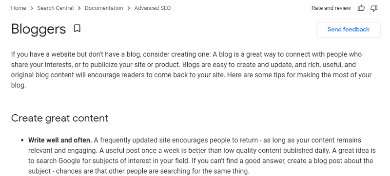 Google suggestion about quality blog content (taken from SEO Started Guide page) Google suggestion about quality blog content taken from SEO Started Guide page