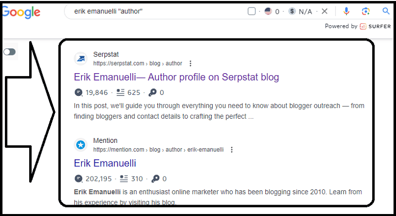 Google search results for the query (erik Emanuelli "author")