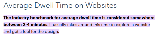 Average dwell time on websites according to Hubspot