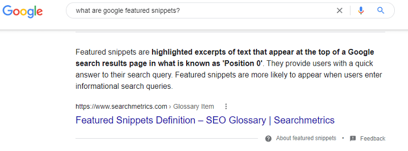 Featured snippets for the query: "What are google featured snippets?"