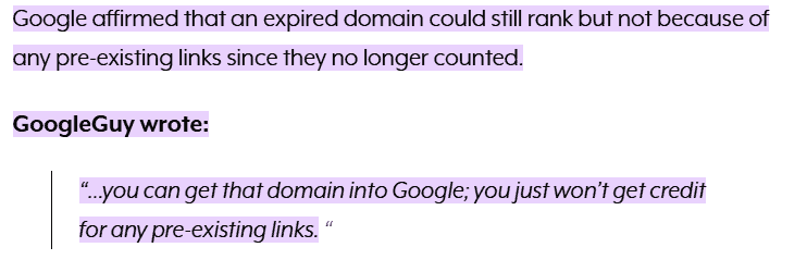 GoogleGuy statement about expired domains and links
