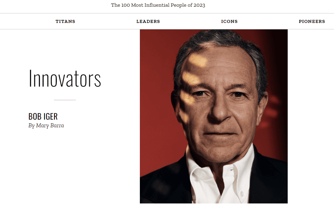 The 100 most influential people according to Times in 2023 (screenshot of the innovators section)