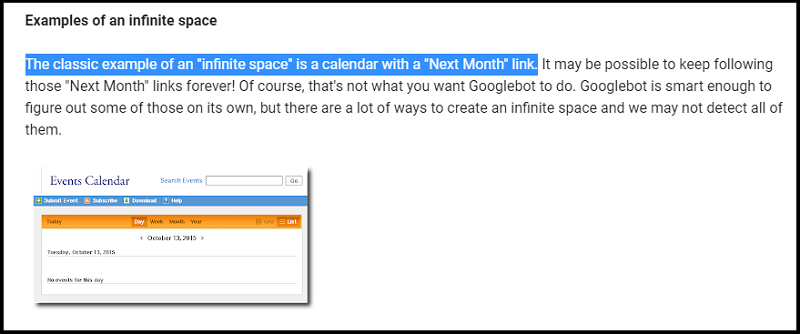Example of infinite space as explained at Developers.Google.com