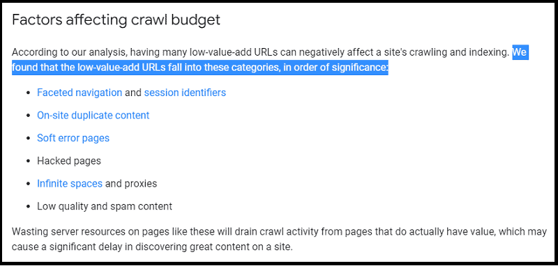Factors affecting crawl budget according to Google_Taken from Developers.Google.com