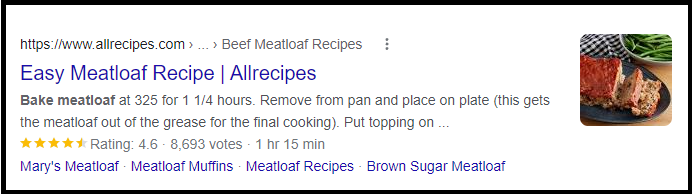 Example of recipe markup in search results