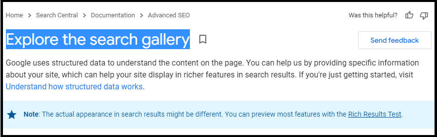 Explore the search gallery of schema markup at Google documentation