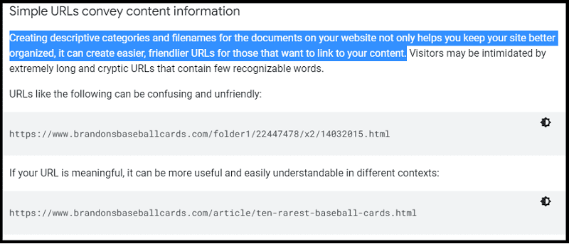 Google suggestion about how simple URLs convey content information