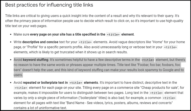 Best practices for influencing title links as suggested by Google