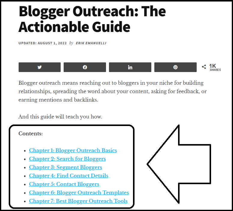 Blogger outreach guide on erikemanuelli.com (screenshot)