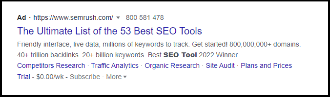 Example of ad that appears in Google SERPs