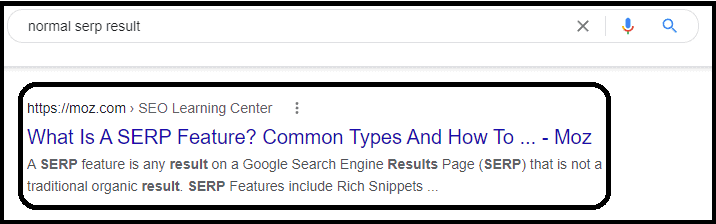 Google search result for the query: "normal serp result"