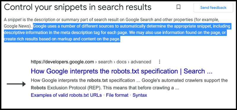 Google suggesting how to control your snippets in search results