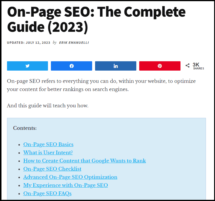 On-Page SEO complete guide on ErikEmanuelli.com