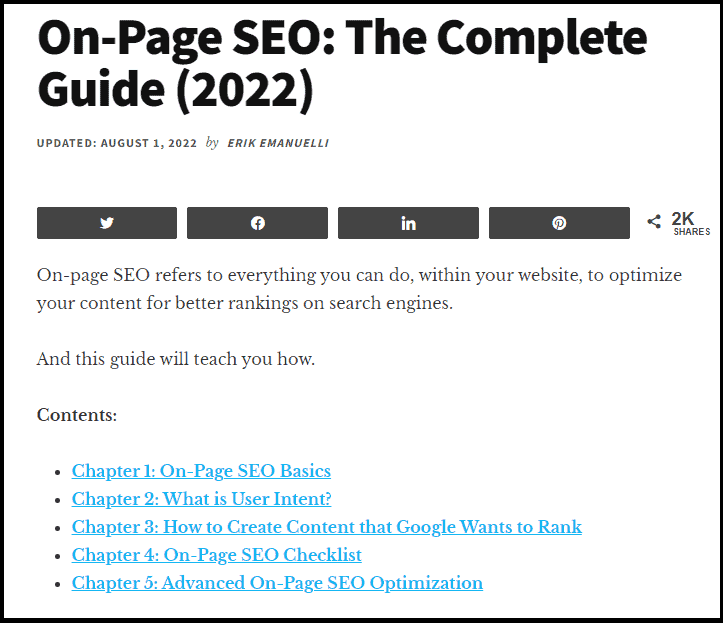 On_PageScreenshot of the On-Page SEO guide by Erik Emanuelli