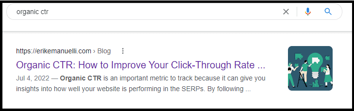 Rich snippet example of "organic CTR" query in Google