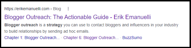 Rich snippet for the query "blogger outreach strategy"