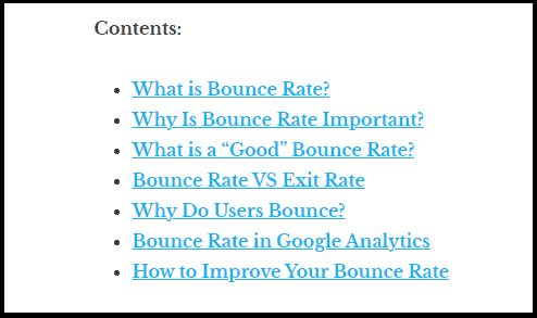 Topic outlines example in the bounce rate post by Erik Emanuelli
