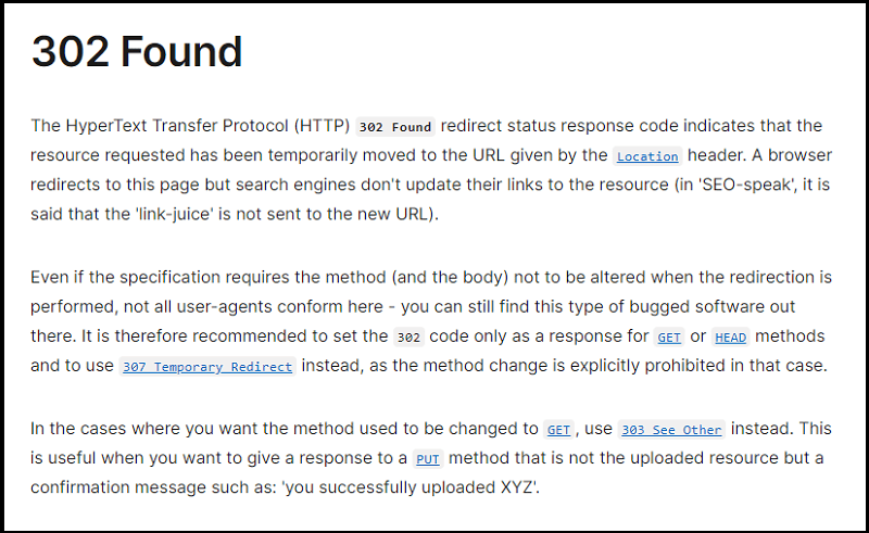 302 Found HTTP Status code