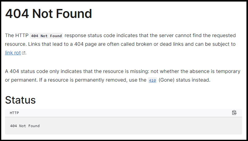 404 not found HTTP status code