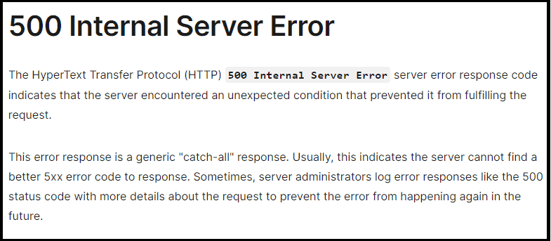 500 internal server error according to Mozilla