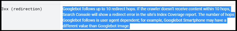 Google statement about redirect hops (Google Search Central)