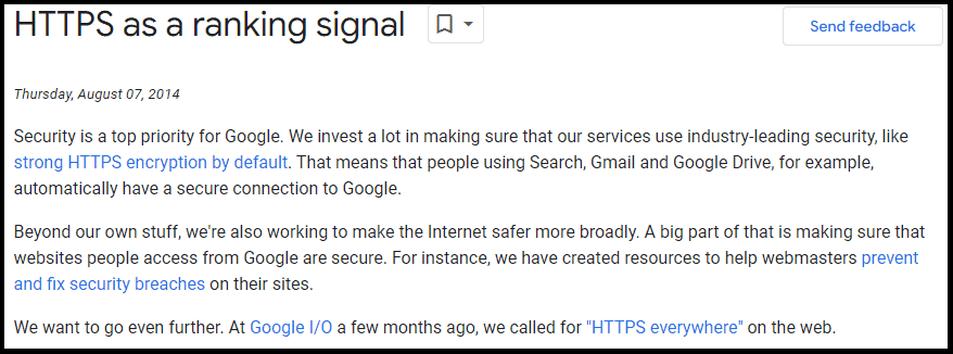 HTTPS is a ranking signal as stated by Google on official documentation