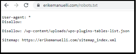 Example of robots.txt file (at ErikEmanuelli.com)