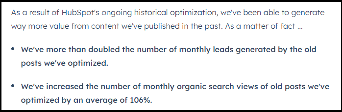 Research made by Hubspot they found out that updating old blog posts increased traffic to old posts by 106%