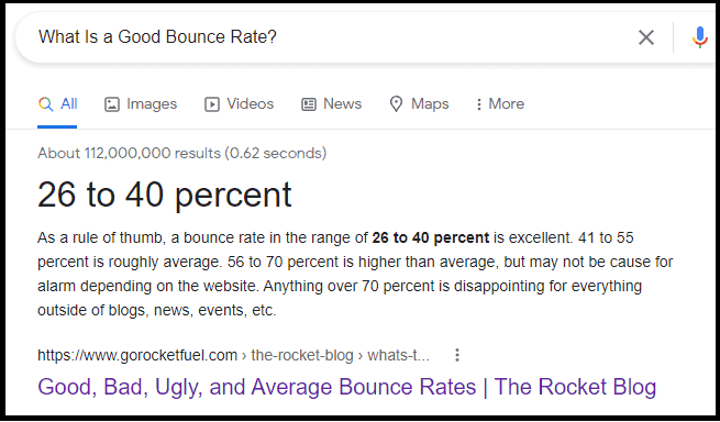 Search result for the query: "What is a good bounce rate?"