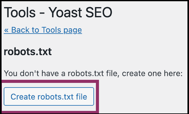 Find the "create robots.txt file" button in Yoast SEO plugin