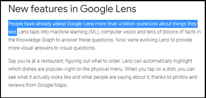 People have already asked Google lens more than a billion questions in 2019