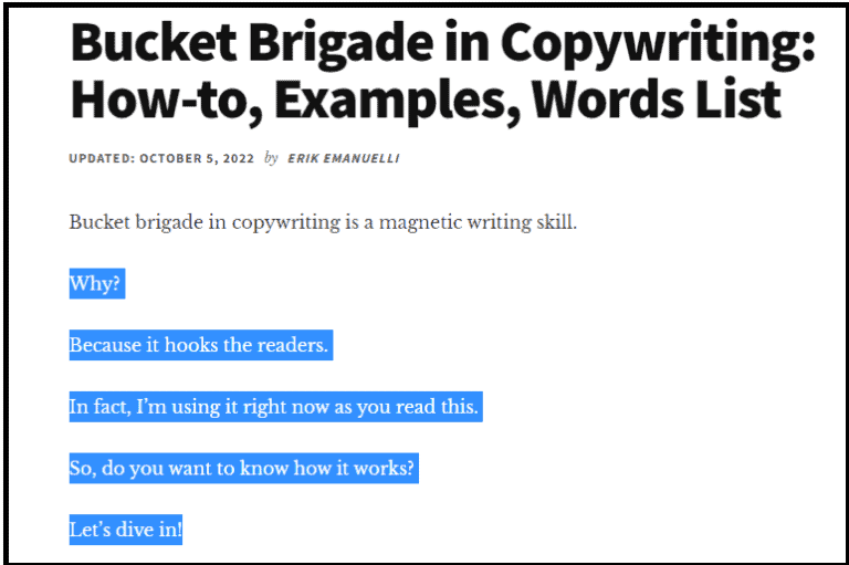 Bucket Brigade in Copywriting Howto, Examples, Words List