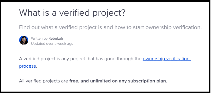 Verified projects are free on Ahrefs