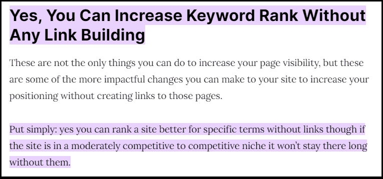 You can increase keyword rank without any link building according to Search Engine Journal
