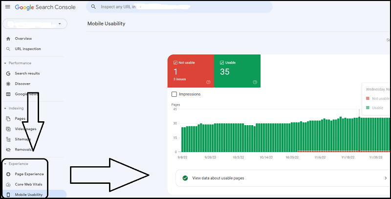 Checking mobile usability issues in Google Search Console