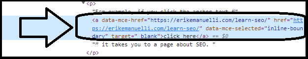 Example of anchor text in HTML