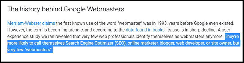Google removing the term "webmaster" in place of SEO, online marketer, blogger, web developer, or site owner