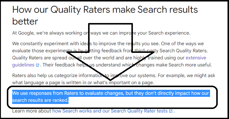 How quality raters make Google search results better (screenshot taken from Google Search Help on December 2022)