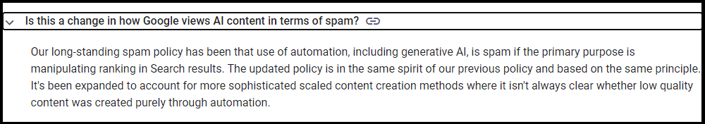 Is this a change in how Google views AI content in terms of spam
