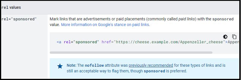 rel="sponsored" explained in Google Search Central