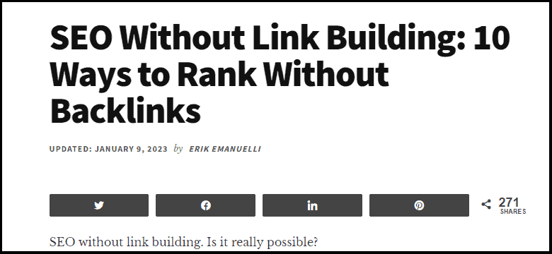 SEO without link building article on erikemanuelli.com (screenshot of the title and top part)