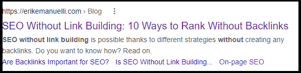 Rich snippet for the query "SEO without link building"