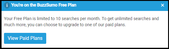 BuzzSumo free plan is limited to 10 searches per month