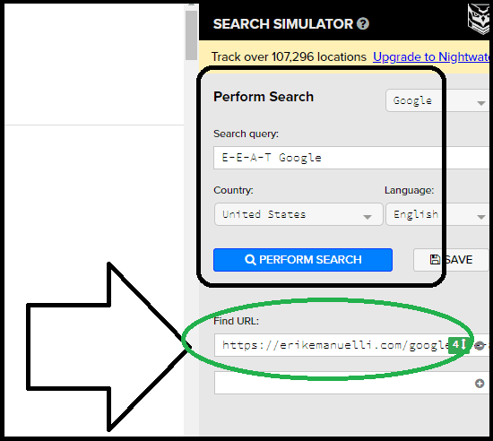 Example of how SEO Search Simulator Chrome extension works