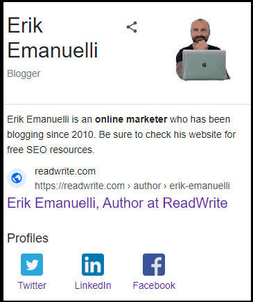 Erik Emanuelli knowledge panel