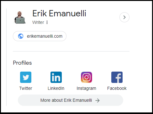 Google knowledge panel for Erik Emanuelli