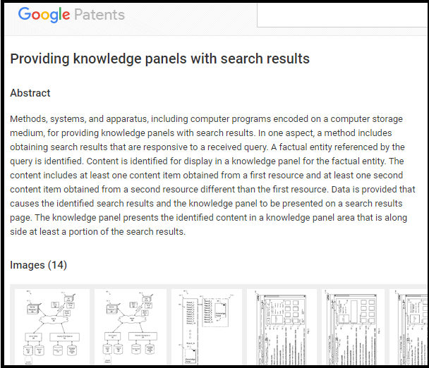 Providing knowledge panels with search results (Google patent)