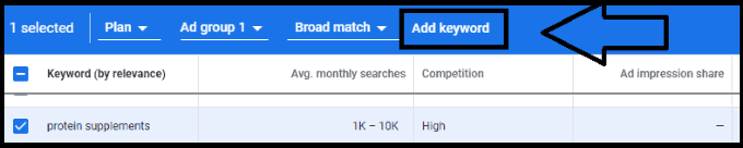 Adding keywords into Google Keyword Planner to start an Adwords campaign