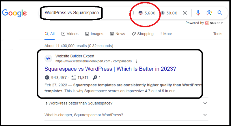 Search results for the query "WordPress vs Squarespace"