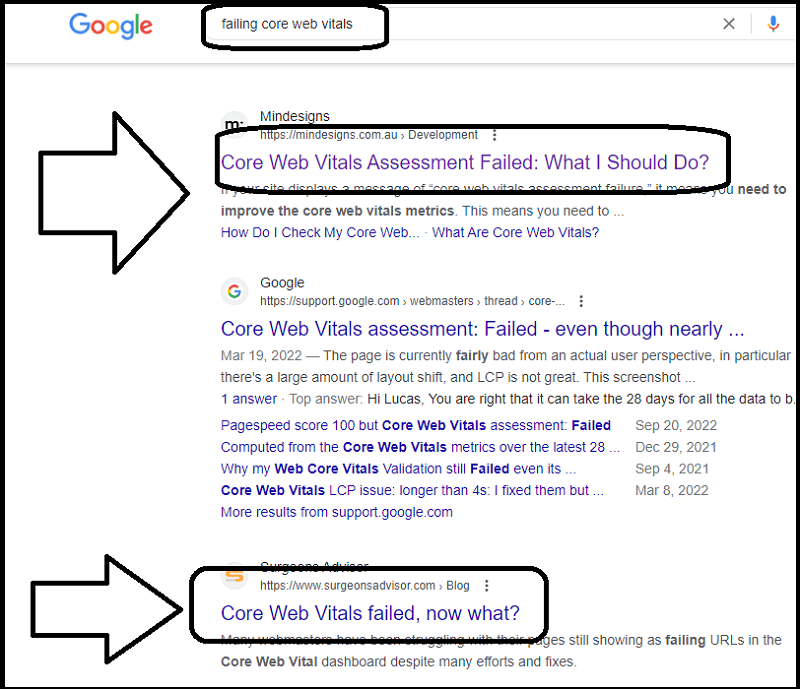 Search results for the query "failing core web vitals"